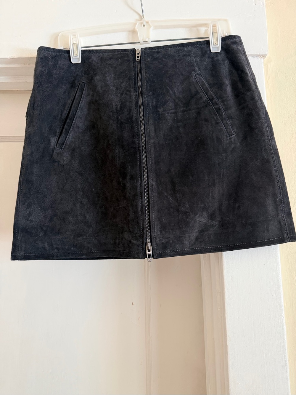 Blank NYC Black Suede Front Zip Mini Skirt